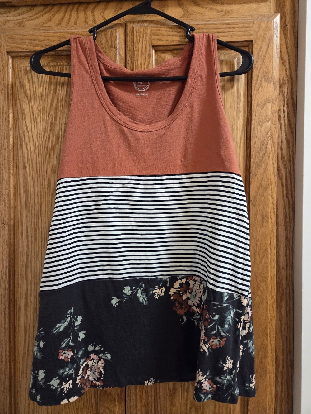 Maurices Rust and Black Striped Tank with Floral Hem